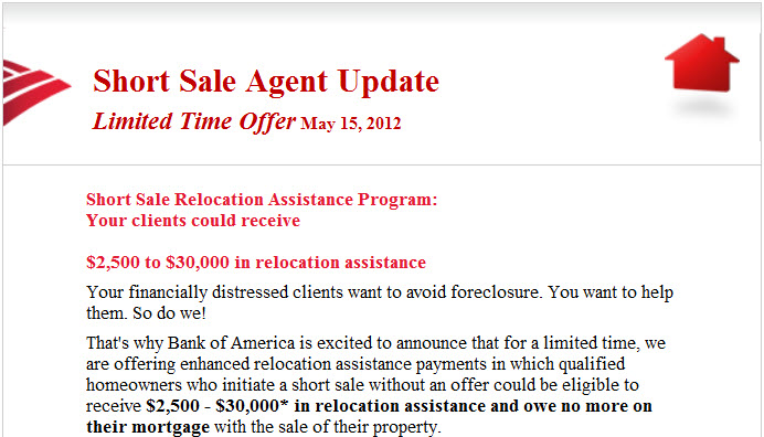 BoA Short Sale Incentive at Closing Letter